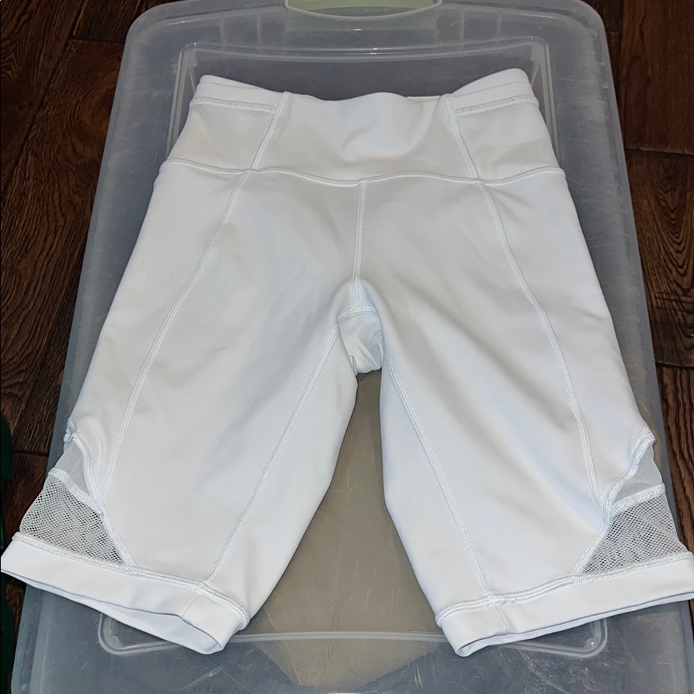Lululemon Athletica White Bike Shorts with Fitted Waistband